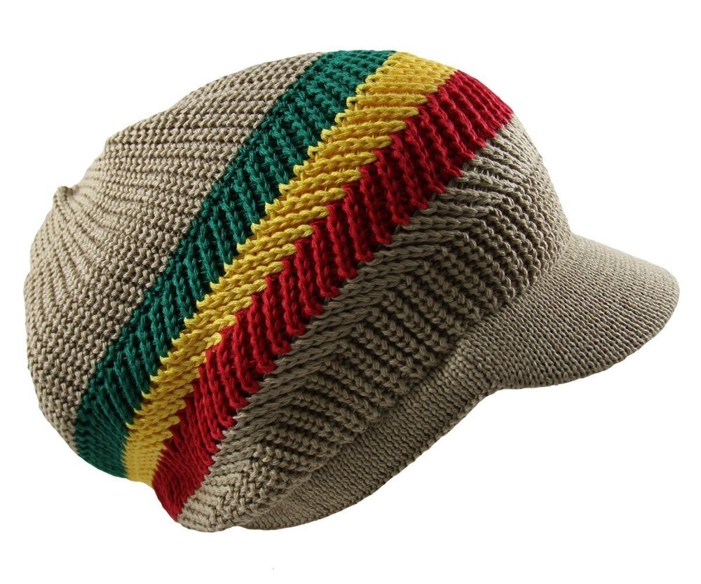 1786 Knitted Cotton Classic Rasta Beanie Visor Khaki/Rasta